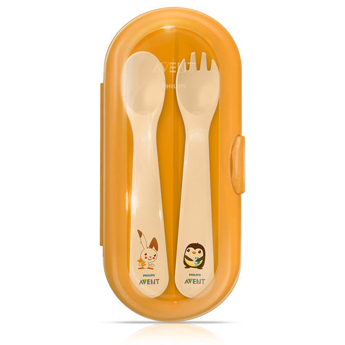 cuchara y tenedor con estuche de viaje