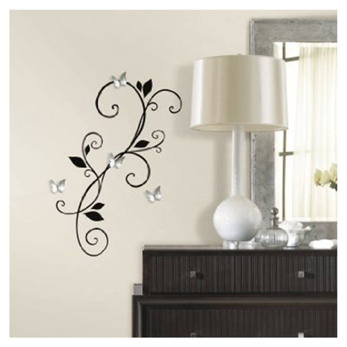 vinilo deco reutilizable arabescos y mariposas en espejo