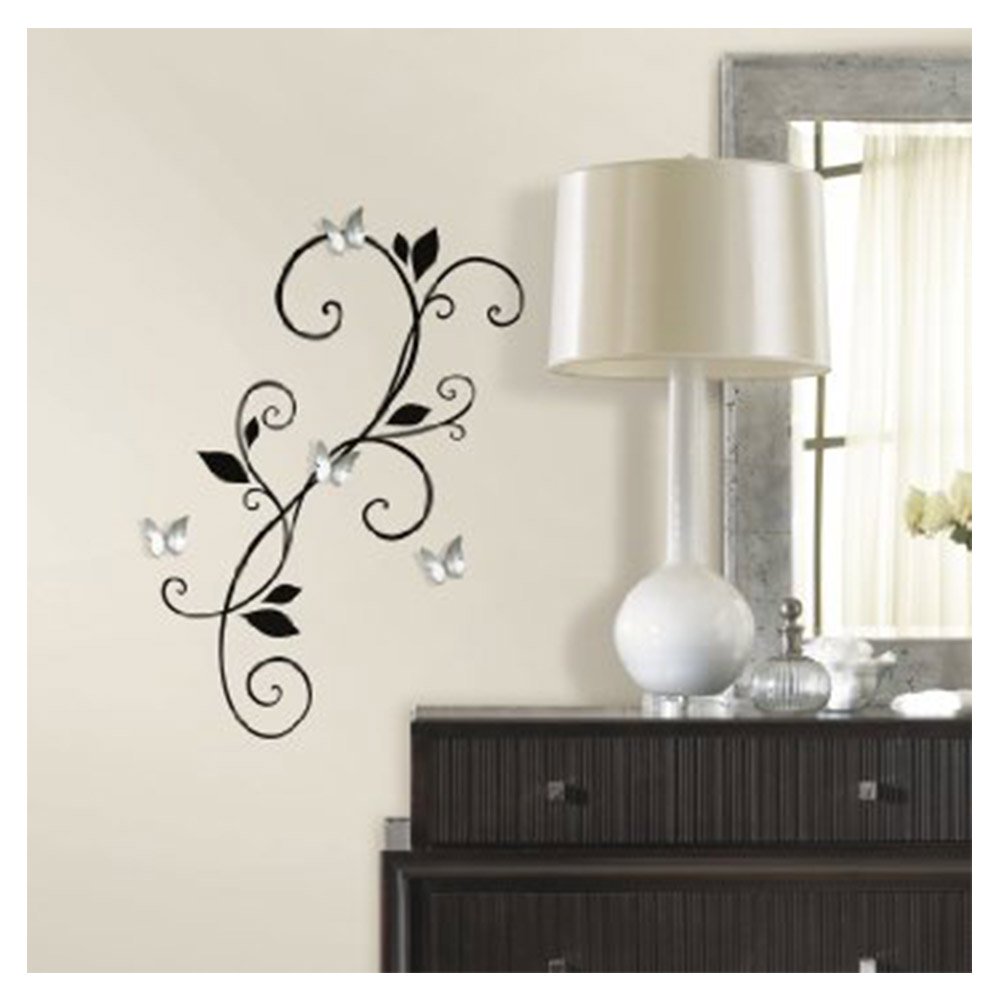 vinilo deco reutilizable arabescos y mariposas en espejo