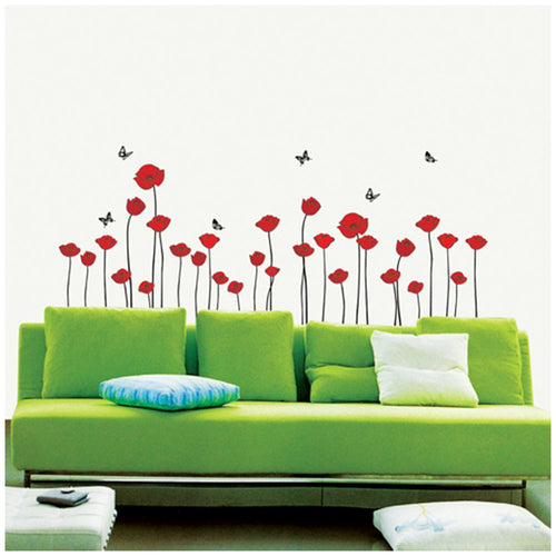vinilo decorativo fixpix flores rojas con tallo negro  35x50cm