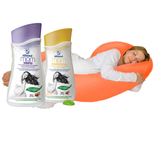 almohada de embarazo color naranja con kit mom