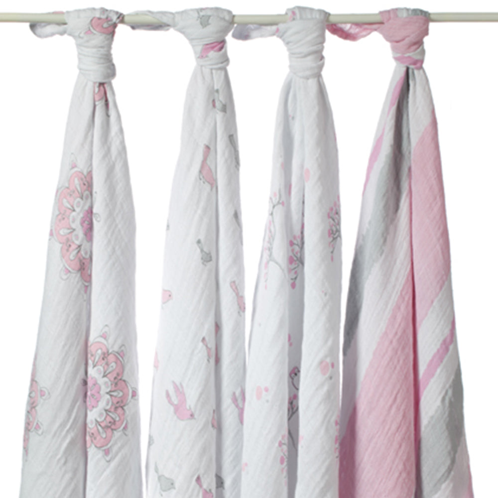 swaddles aden anais flores rosadas  set de 4