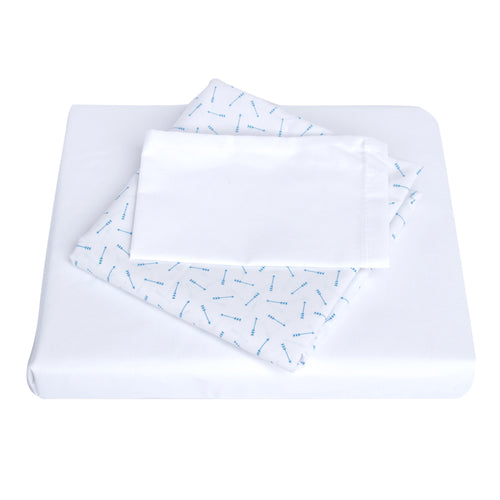 juego de sabanas para corral y cuna   blanca   flechas