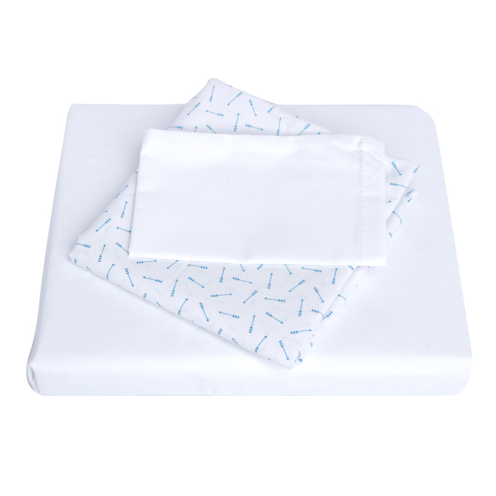 juego de sabanas para corral y cuna   blanca   flechas