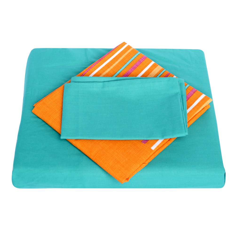 juego de sabanas para corral y cuna   aqua   rayas naranjas