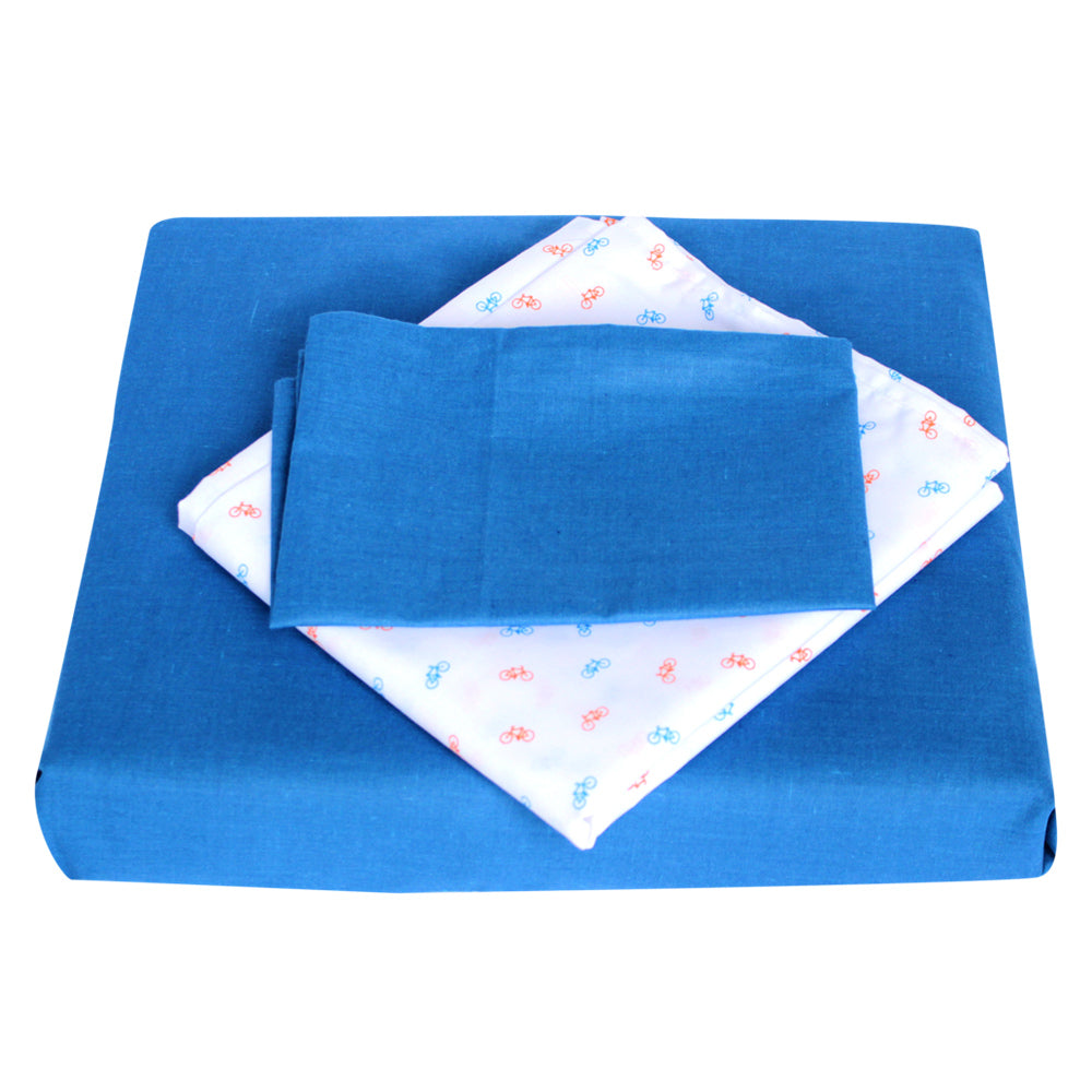 juego de sabanas para corral y cuna   azul oscuro   bicicletas