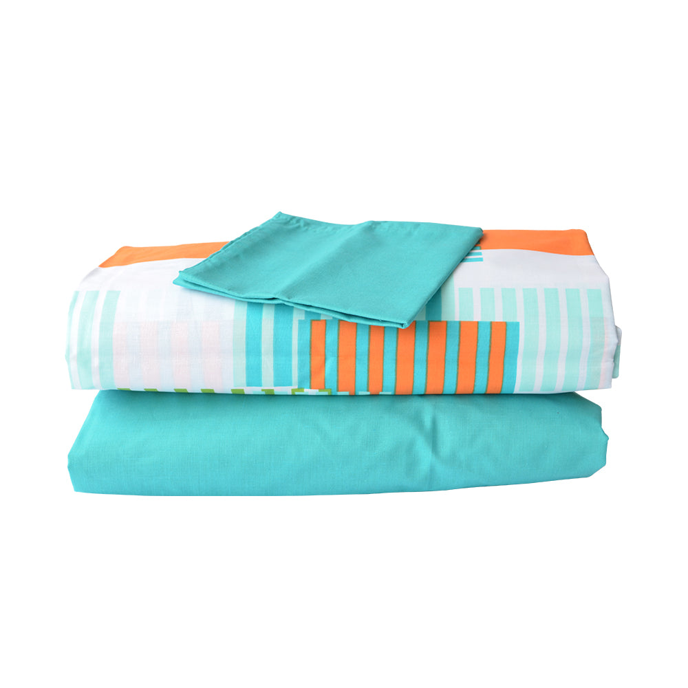 juego de sabanas para corral y cuna   aqua con rayas