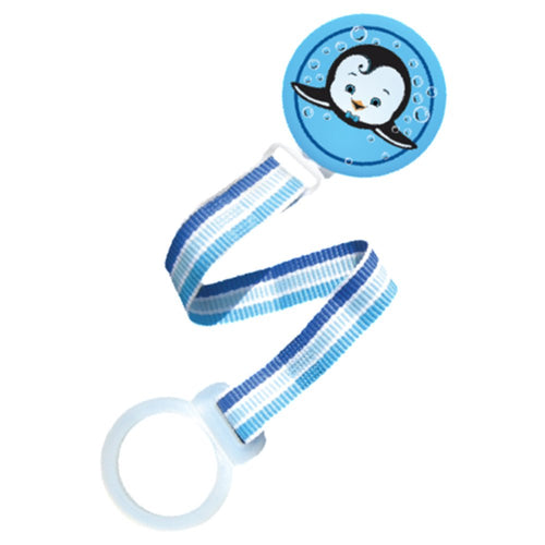sujetador de chupo   pinguino azul