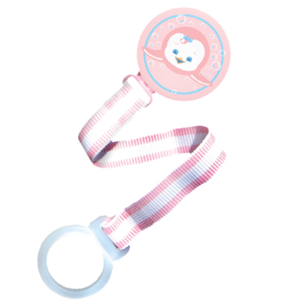 sujetador de chupo   pinguino rosado