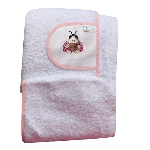 toalla capa borde rosado mariquita