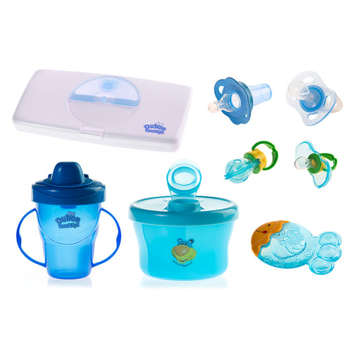 kit accesorios bebe dubon 6  meses azul peces