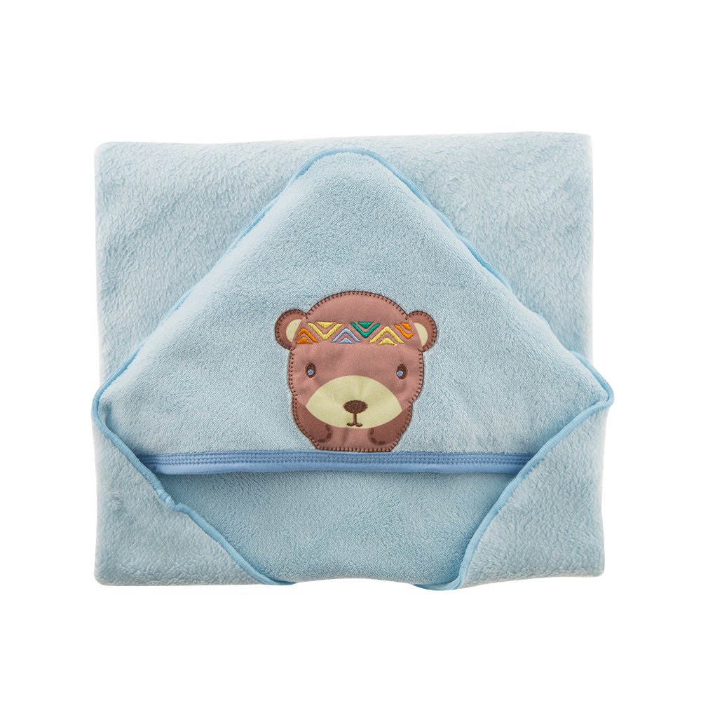 cobija con capucha bordada osos azul