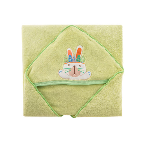 cobija con capucha bordada conejo verde