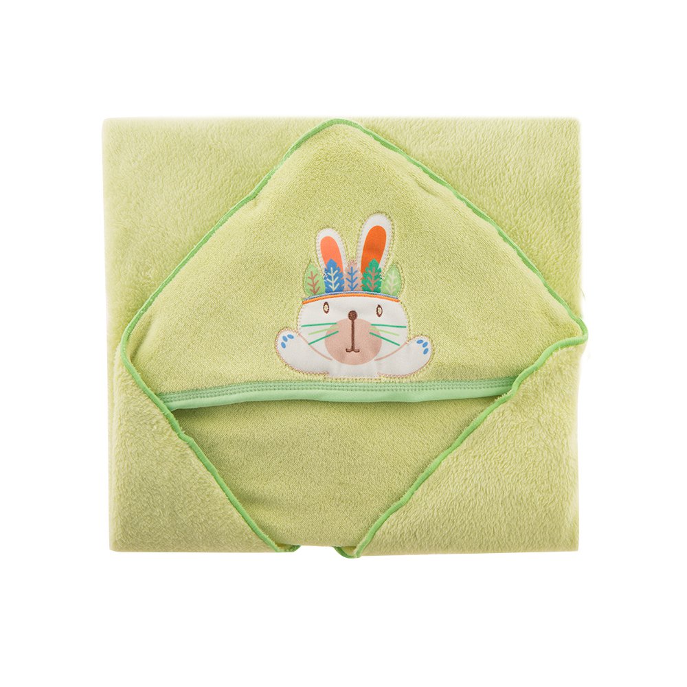 cobija con capucha bordada conejo verde