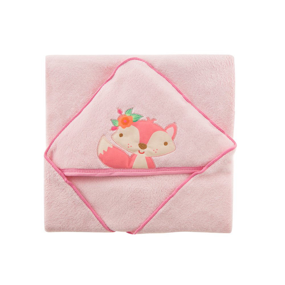 cobija con capucha bordada zorro rosado