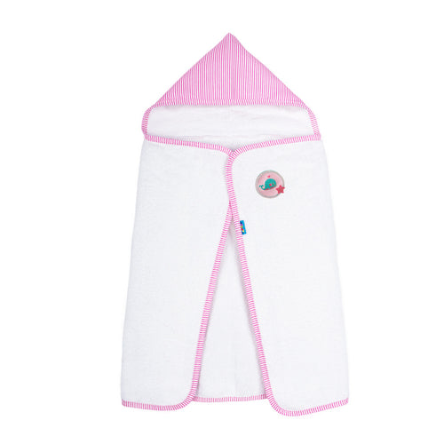 toalla con caperuza blanca con rosado