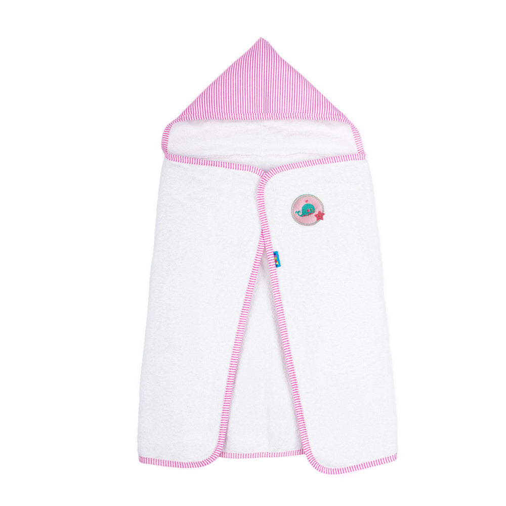 toalla con caperuza blanca con rosado