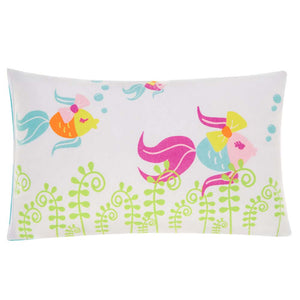 almohada estampada pescaditos blanco con rosado