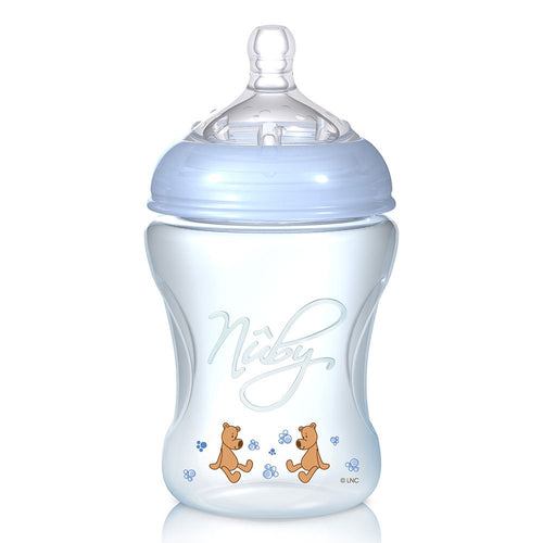 nuby biberon x240ml flujo lento   azul claro