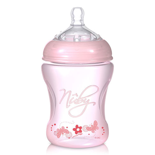 nuby biberon x240ml flujo lento   rosado claro
