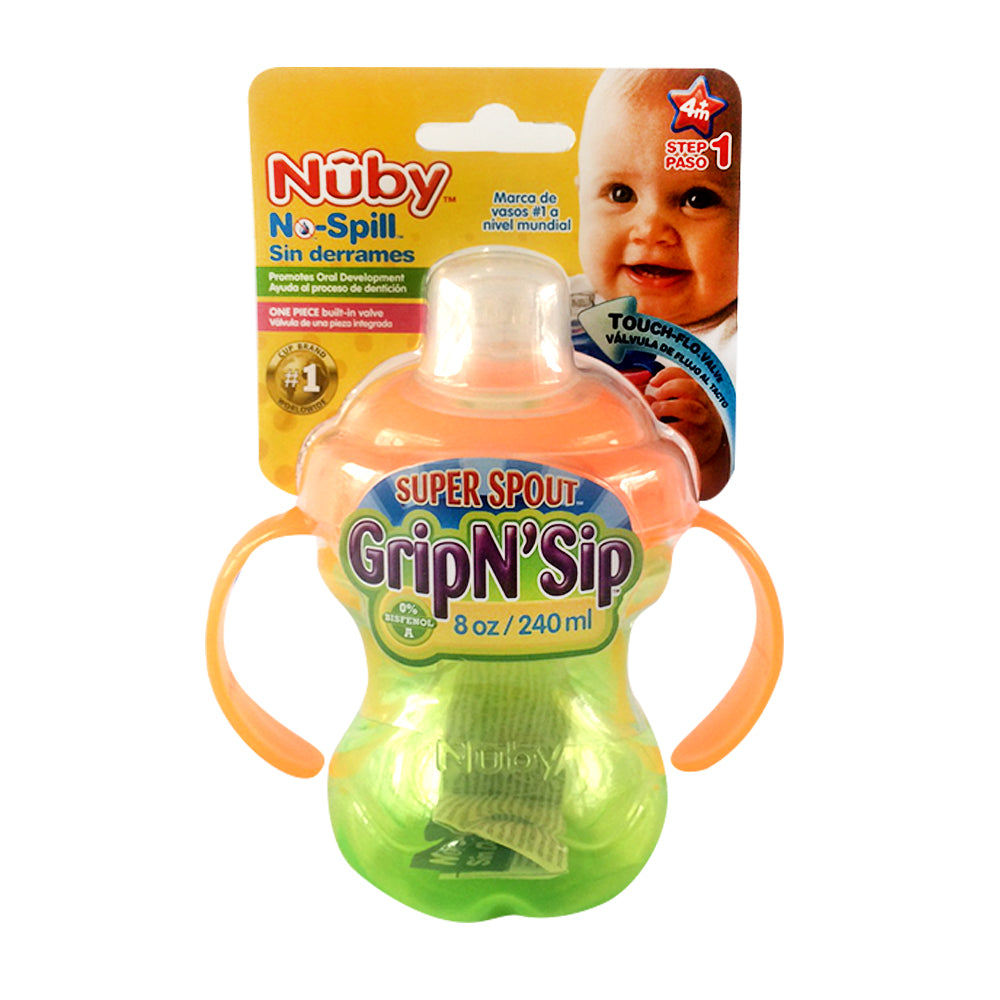 nuby vaso entrenam 240 ml antigoteo verde naranja