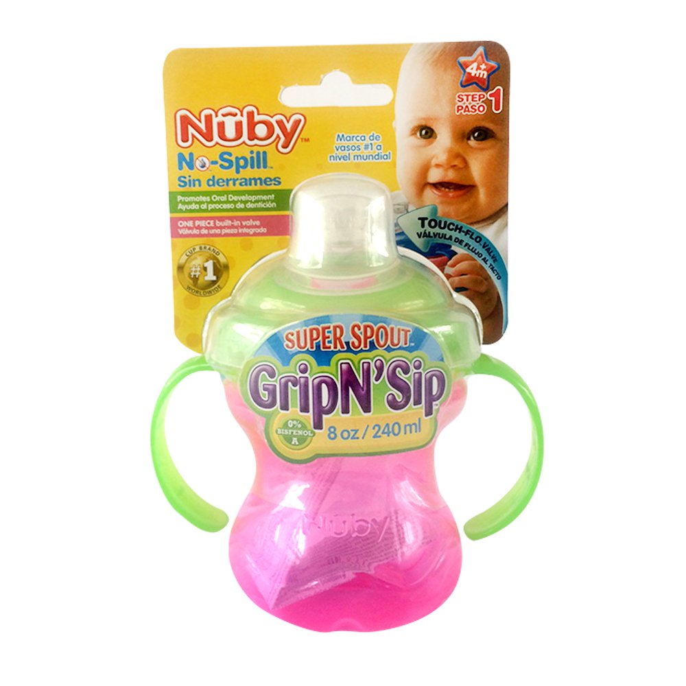 nuby vaso entrenam 240 ml antigoteo fucsia verde