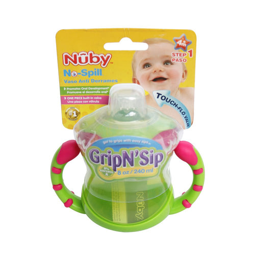 vaso nuby antiderrame con asas fucsia x 240ml  verde