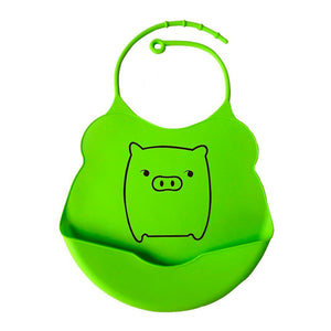 accesorios babero en silicona ancho pequeno verde estampado de cerdito talla 00