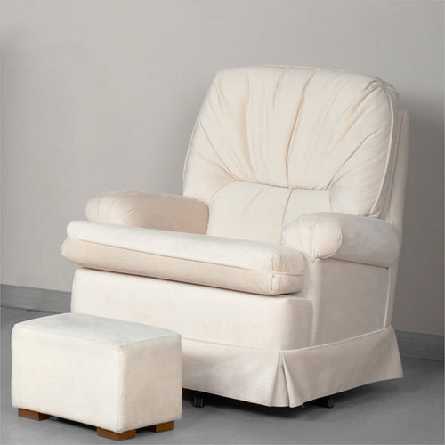 silla mecedora tapizada en tela   blanca