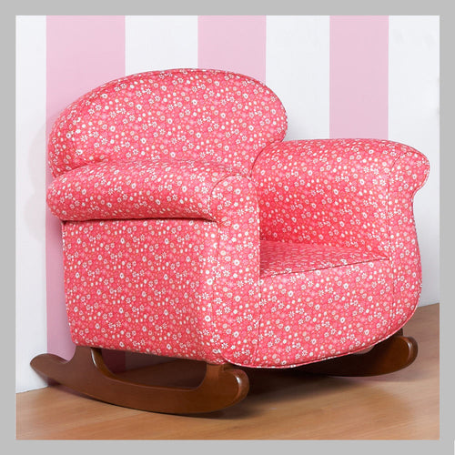 poltrona mesedora en madera   rosado con flores