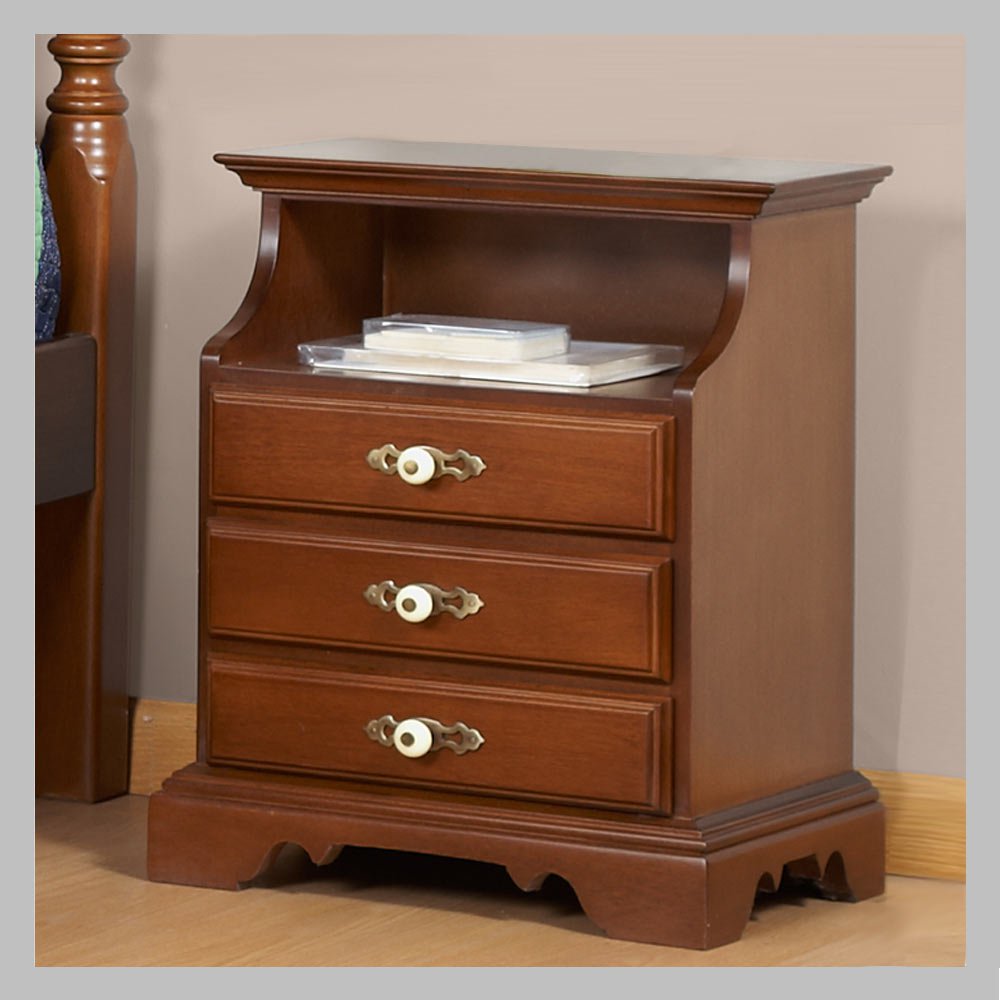 mesa de noche clasica de tres cajones blanca