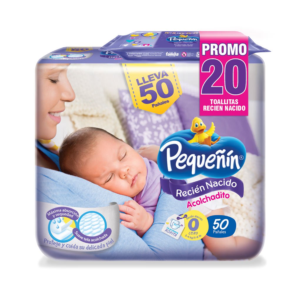 panales pequenin recien nacido acolchadito x50   20 panitos humedos gratis