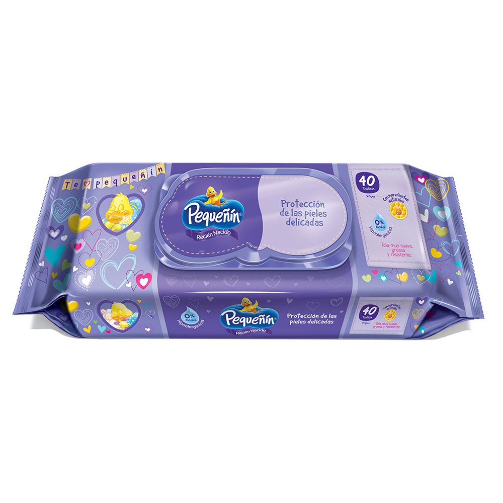 toallitas humedas  recien nacido con tapa x40   pequenin