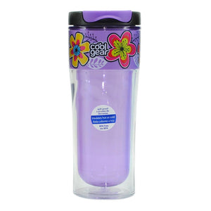 botella cool gear de doble pared 14 oz color purpura con flores