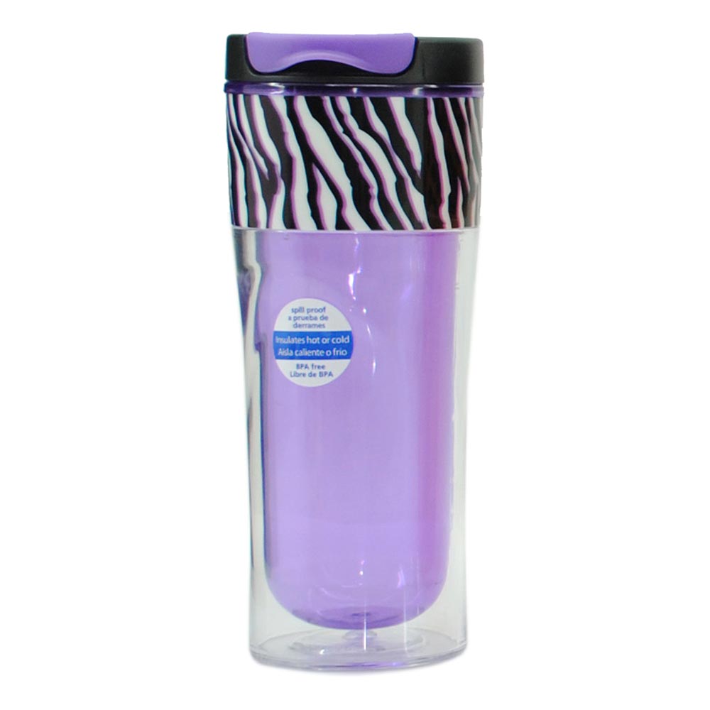 botella cool gear de doble pared 14 oz color morado con zebra