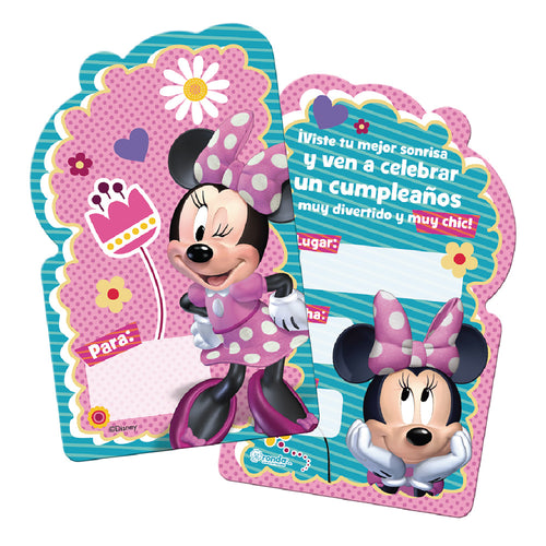 tarjetas invitacion minnie bow tique x 8 unds