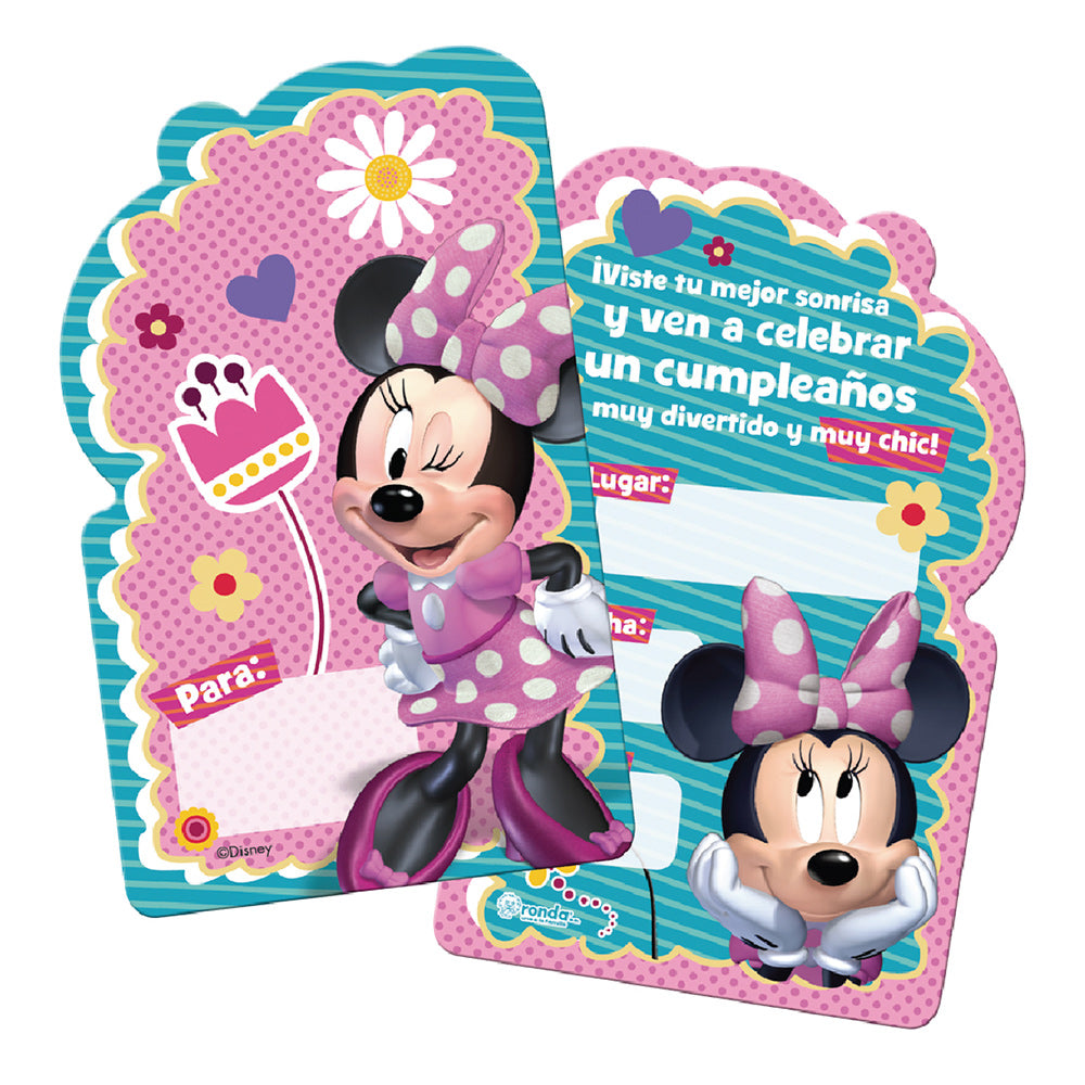 tarjetas invitacion minnie bow tique x 8 unds