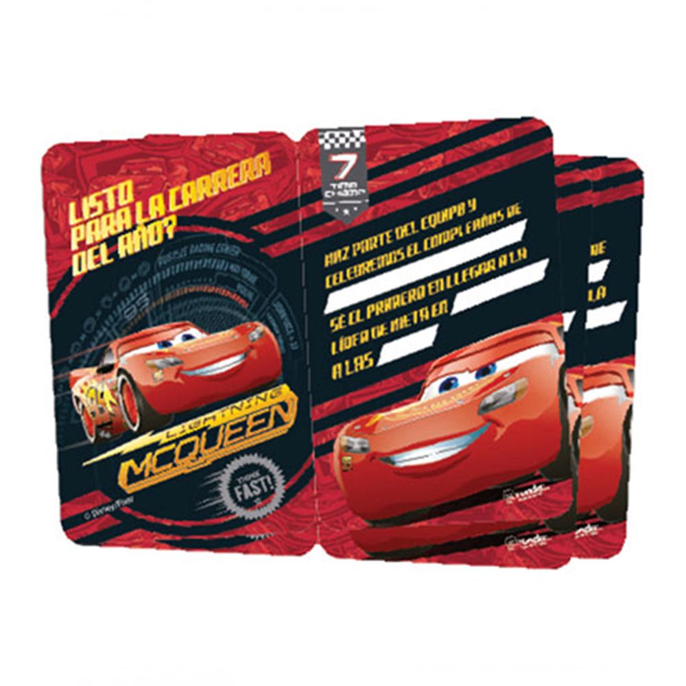 tarjeta invitacion cars 3 x 8 unds