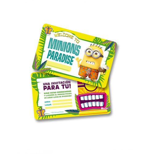 tarjeta invitacion mvf minion made x 8 unds