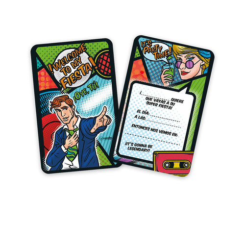 tarjeta invitacion pop art x 8 unds
