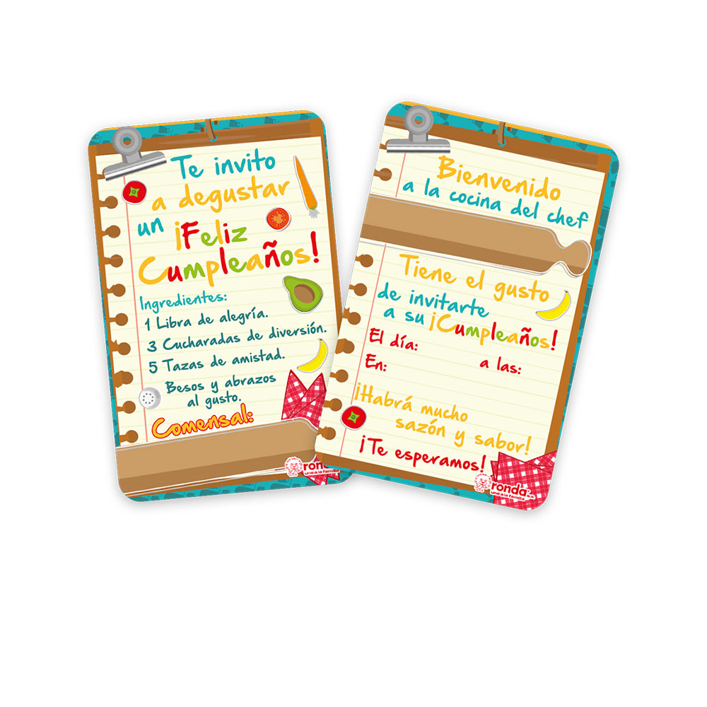 tarjeta invitacion chefs x 8 unds