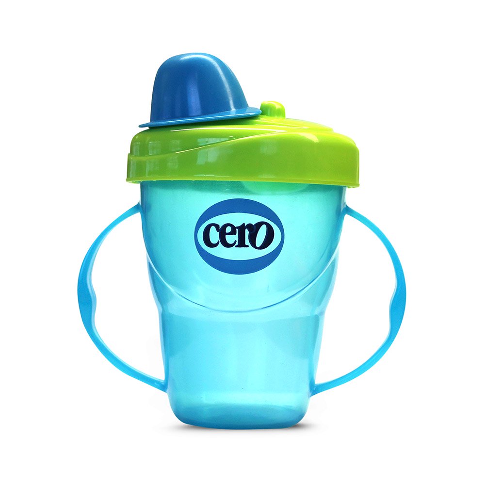 vaso entrenamiento con agarradera y tapa cero 7oz   azul