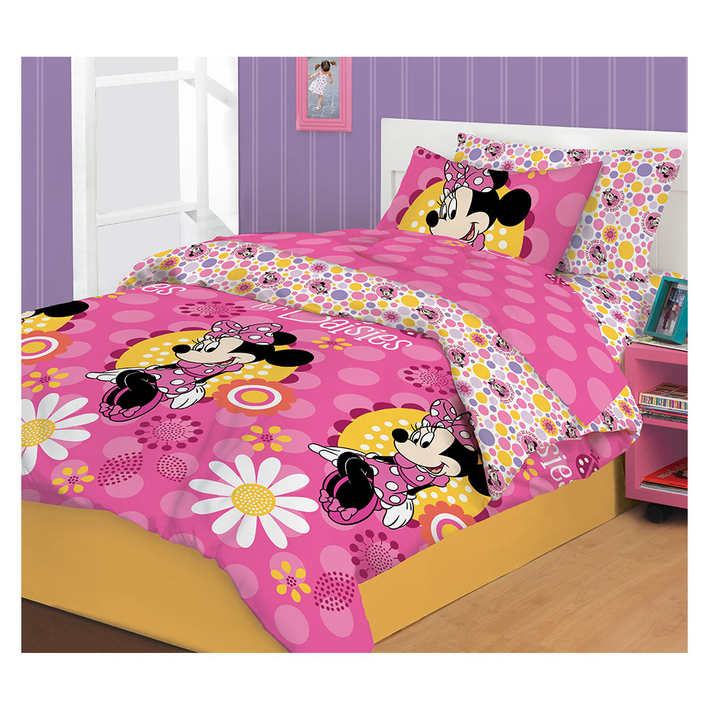 sabanas minnie   cama sencillo rosa con amarillo
