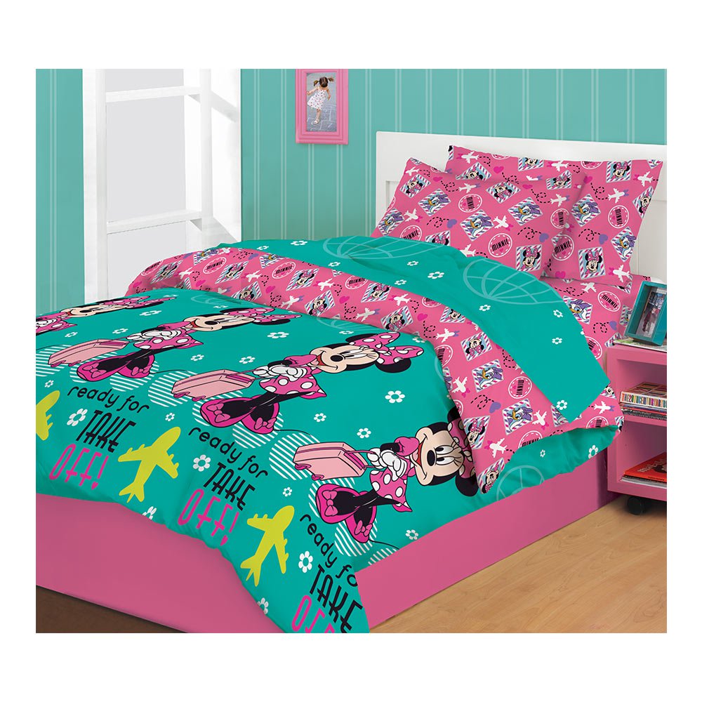 edredon minnie    cama doble rosa con verde