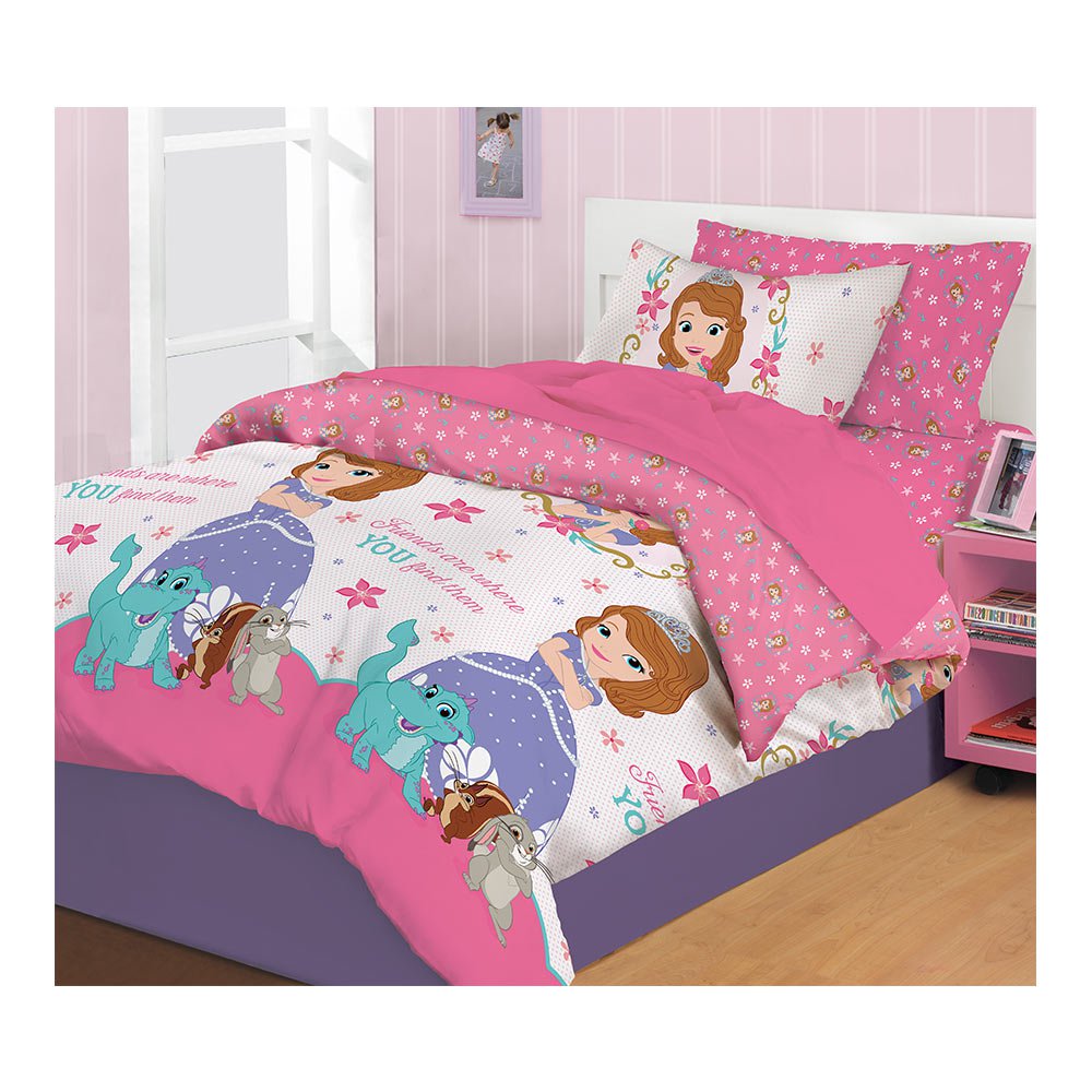 edredon princesa sofia   cama doble rosa