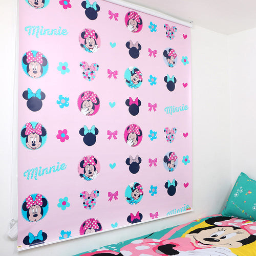 cortina enrollable diseno minnie pink  en tela screen 1 60 ancho x 1 80 alto