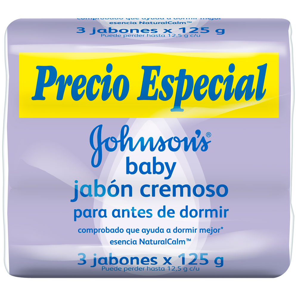 johnson s baby jabon cremoso en barra para antes de dormir 3 unidades 125 g