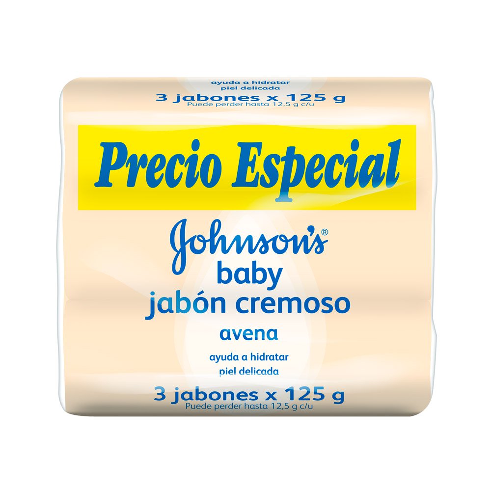 johnson s® baby jabon cremoso en barra con avena natural  3 unidades 125 g