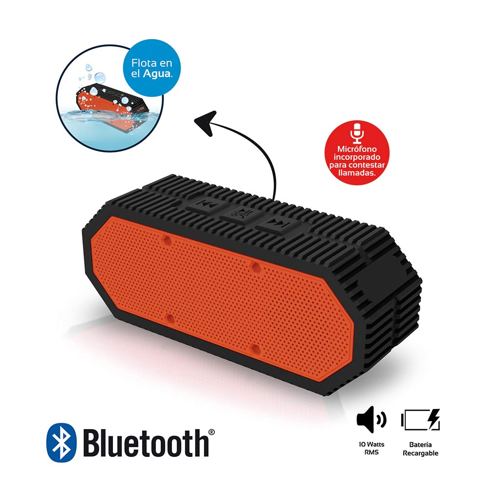 parlante bluetooth recargable sumergible 10 w rms rojo