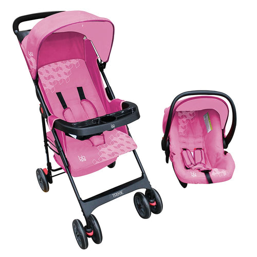 coche travel system compacto 3 en 1 trixie color rosado marca bbjoy